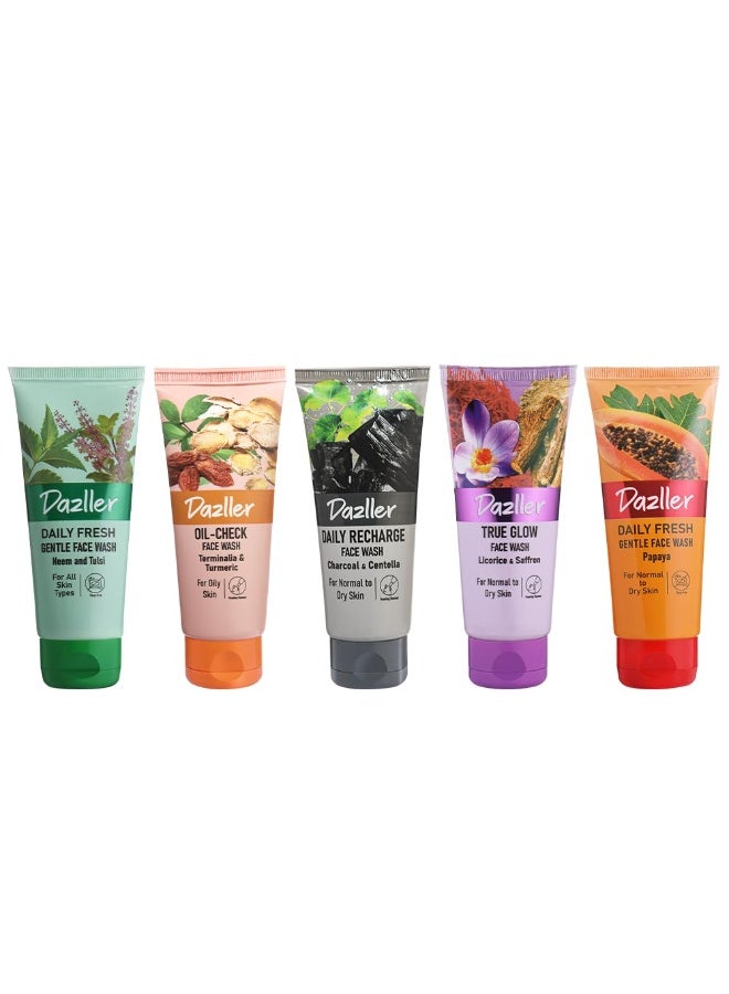 Dazller Naturals Face Wash Combo Pack of 5 Foam Cleansers|Brightens, Hydrates, Evens Skin Tone|For All Skin Types|0% artifical colour|250g - Image 1